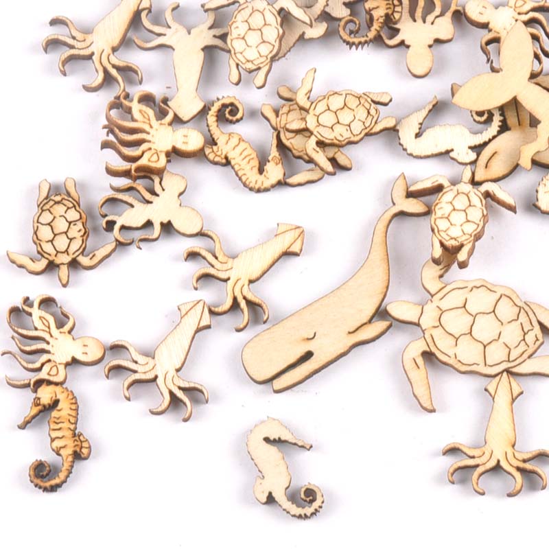 Craft Embellishments - 20個25-40mmウミガメ/馬/クジラの木diy工芸品家の装飾工芸品木製手作り装飾芸術m1938
