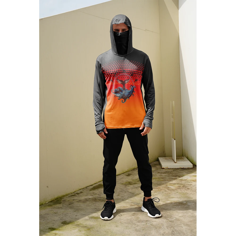 Embellish Knit - 釣り用シャツ メンズ 日焼け防止 フード付きマスク 一体型 釣り服