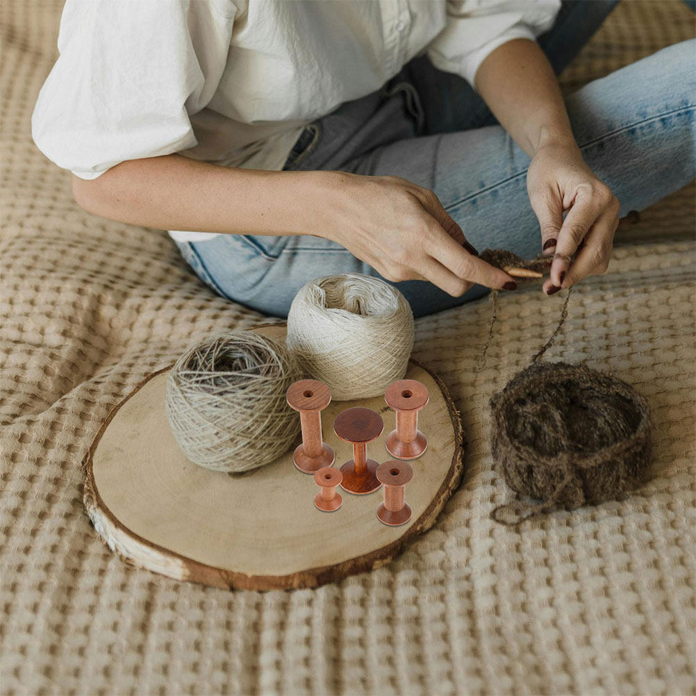 Embroidery Craft - 7個の木製ボビンセット省スペーススムーズ仕上げ糸スプールホルダー縫製刺繍編み物織物工芸整理用