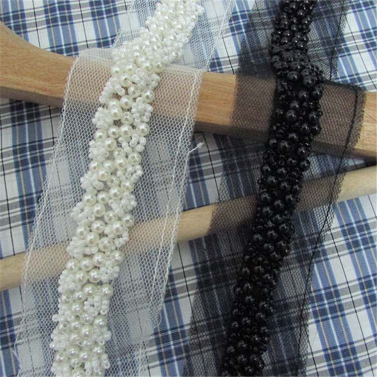 Sew On Rhinestone - ビーズパーツ用幅2cm、2ヤードクラフト編組ビーズフェイクパールラインストーントリムレースリボントリムコスチュームアップリケ縫製