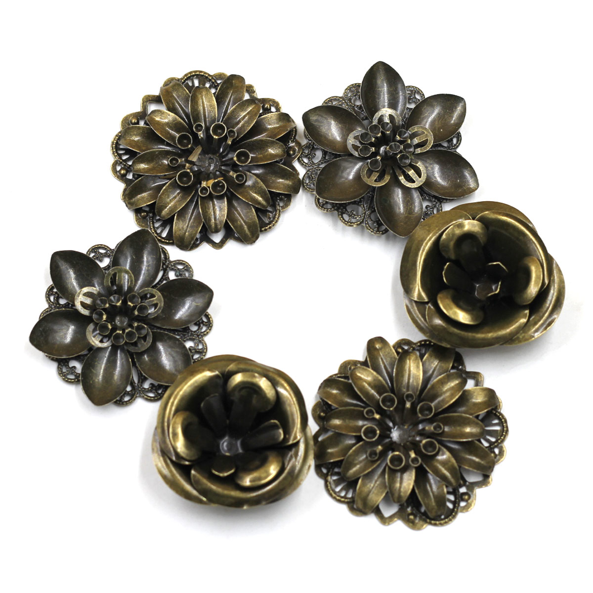 Craft Embellishments - 6 個の装飾組み合わせ花柄フィリグリーラップ合金クラフトジュエリー DIY 検索アクセサリー