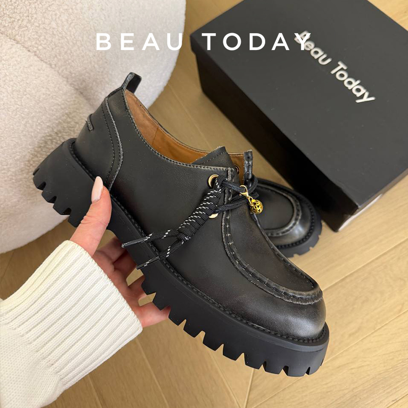 Guipure Lace Panel - BEAUTODAY ファッションローファー女性カーフスキンレザーラウンドトゥレースアップ厚底ベルダービーレディースワックスフラット手作り 21708