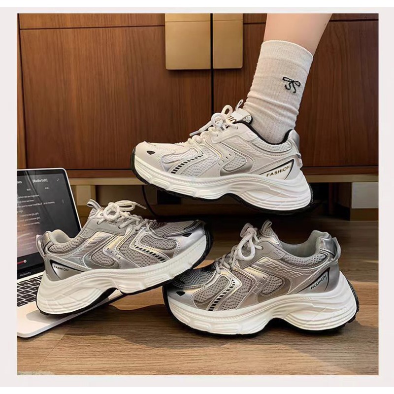 Guipure Lace Panel - 2026 春の女性アンキーダッドスニーカー通気性メッシュプラットフォームカジュアルシューズレースアップ多用途韓国スタイルストリートウェアトレンディ