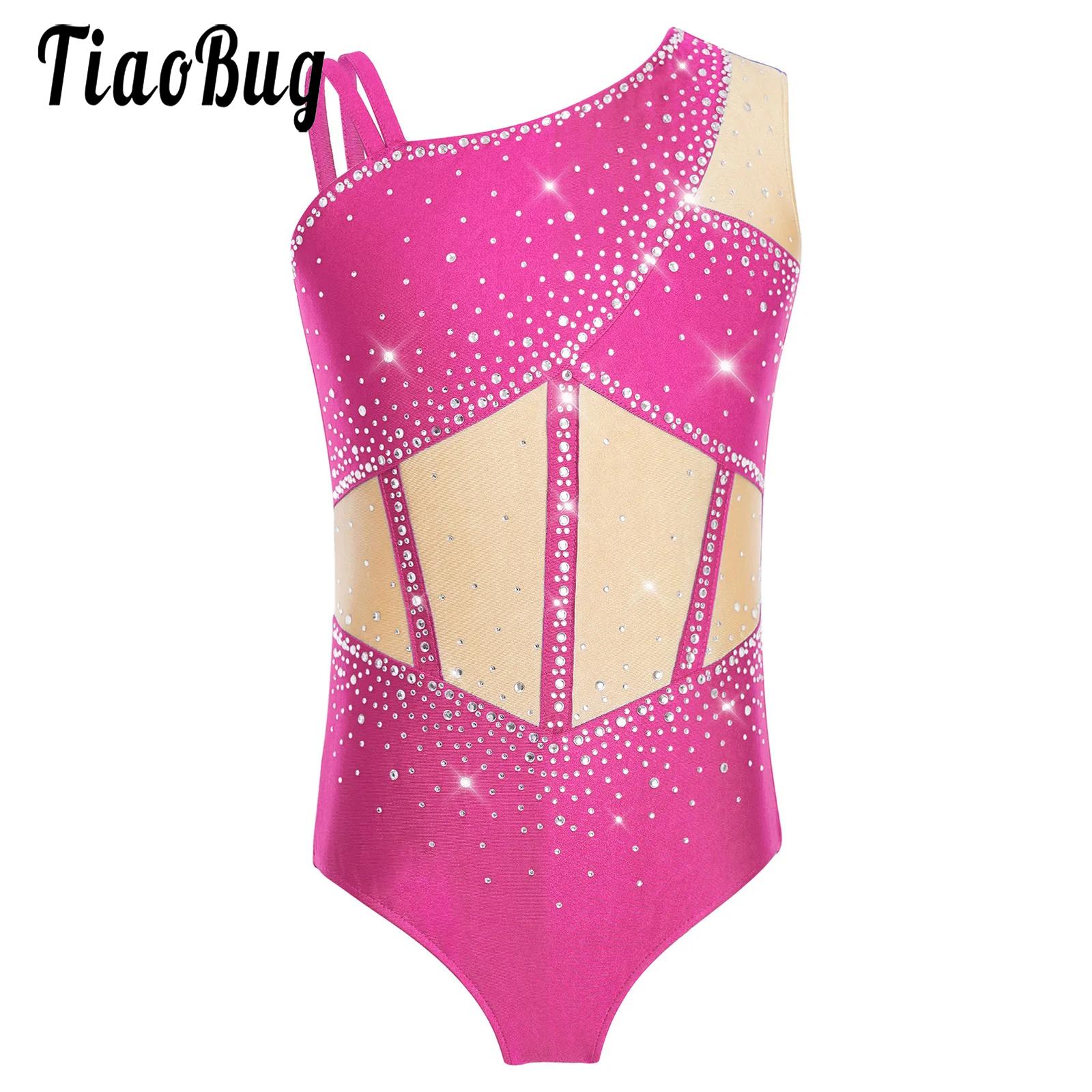 Rhinestone Banding Trim - 子供女の子フィギュアスケートバレエ体操衣装ノースリーブ非対称レオタードラインストーンボディスーツリズミカルジャズダンスウェア