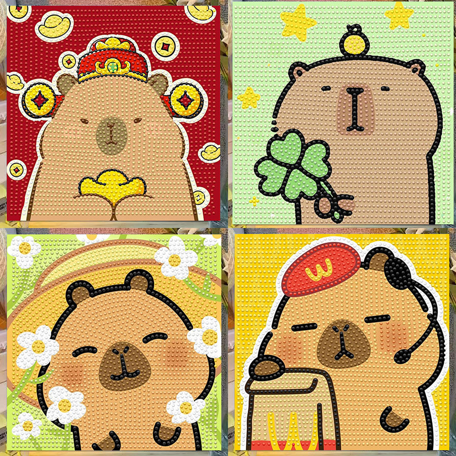 Embroidery Embellishments - 漫画カピバラクリスタルダイヤモンド装飾絵画フレームアート絵画5D DIYクロス刺繍キットカップル誕生日プレゼント