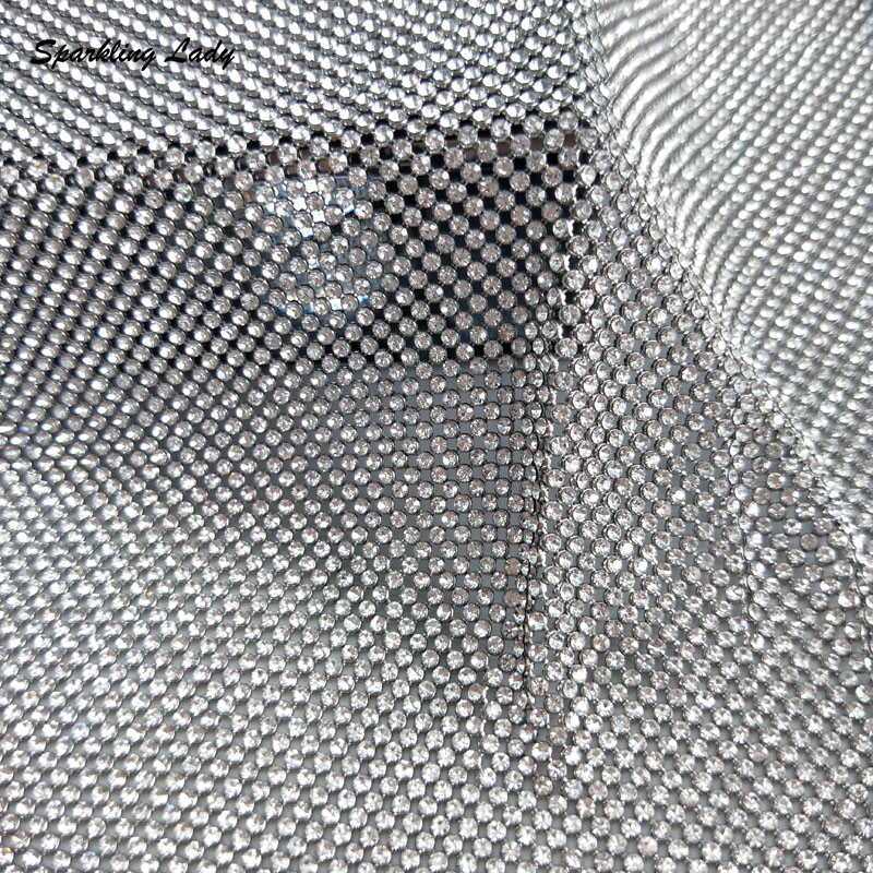 Crystal Mesh Fabric - 2MMシルバークリスタルメッシュ生地 高品質キラキララインストーンメッシュ生地シート DIYバッグ ネックレス イヤリング用
