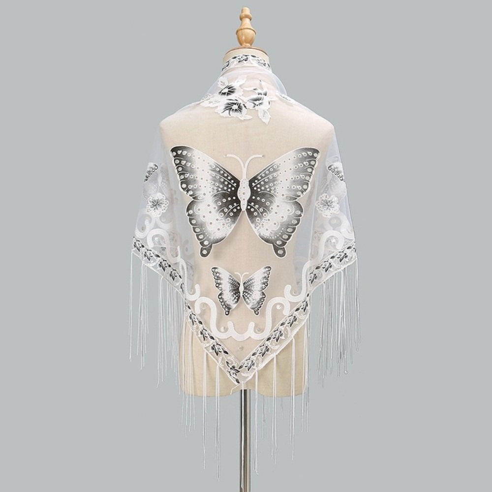 高級フラワーレース中空スカーフ蝶刺繍タッセル三角ショールラッ - Tassel Fringe Trim のレビューと価格
