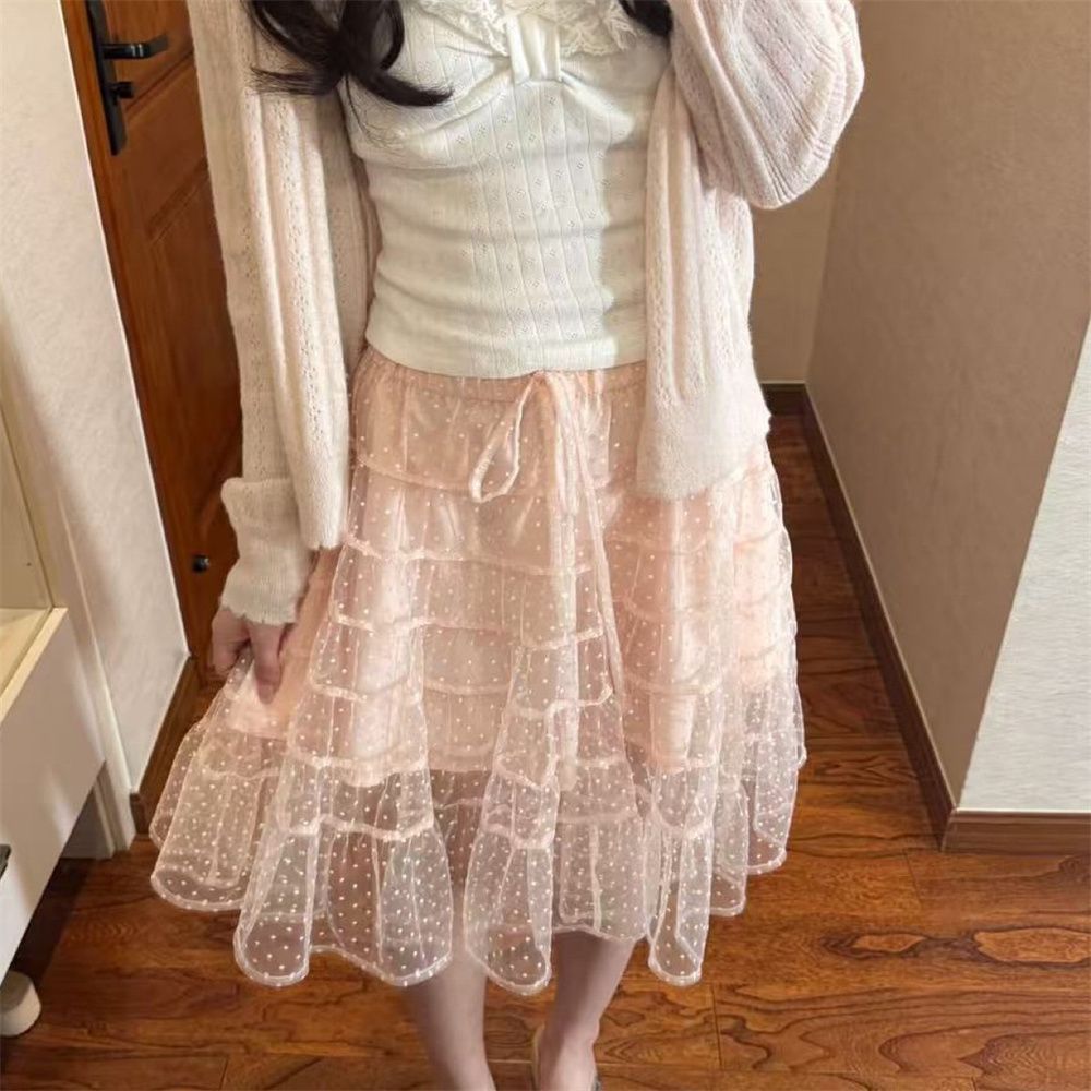 フレンチスタイルの甘いレーストリムキャミソール+ピンクの長袖 - Elastic Lace Trim のレビューと価格