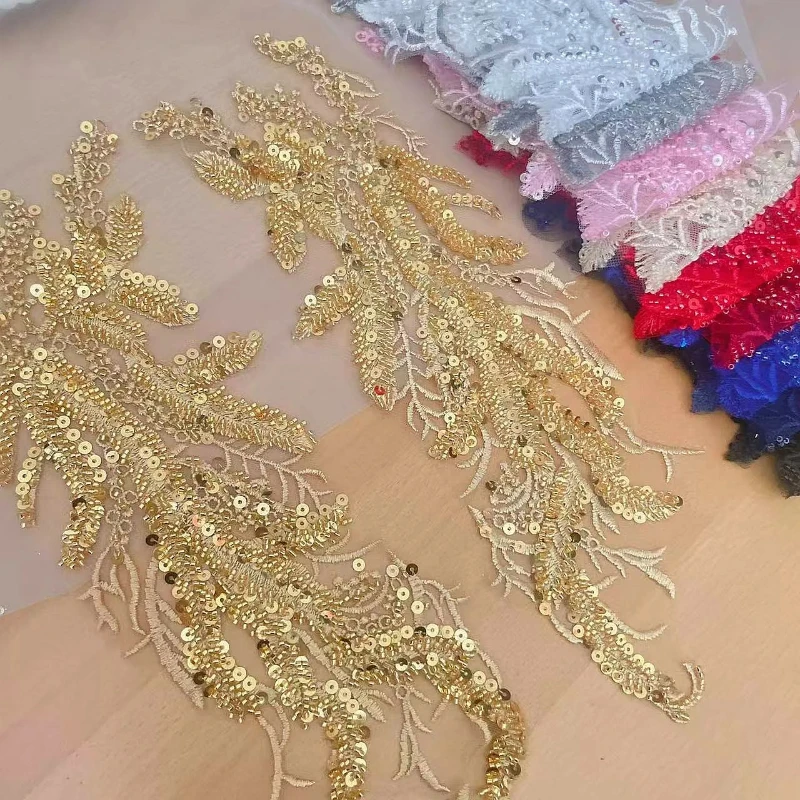 ビーズ付きスパンコール3Dデカールミラーフラワーレース生地イ - Applique Patch Flower のレビューと価格