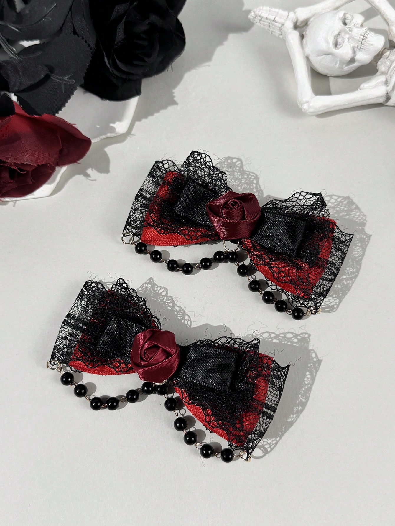 2ピースのゴシックスタイルのレースリボンローズアクセサリーボ - Lace Ribbon Trim のレビューと価格