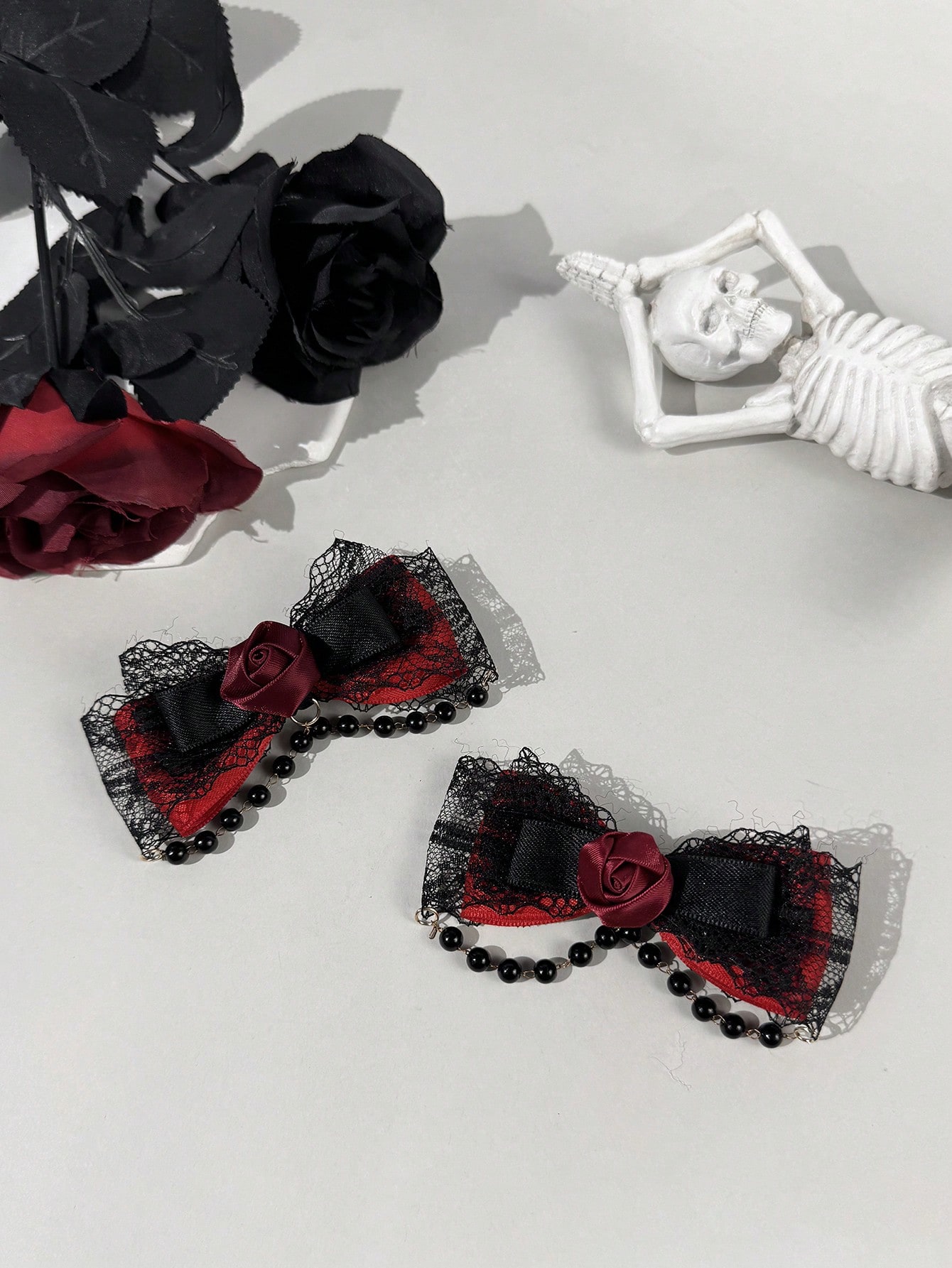 2ピースのゴシックスタイルのレースリボンローズアクセサリーボ - Lace Ribbon Trim のレビューと価格