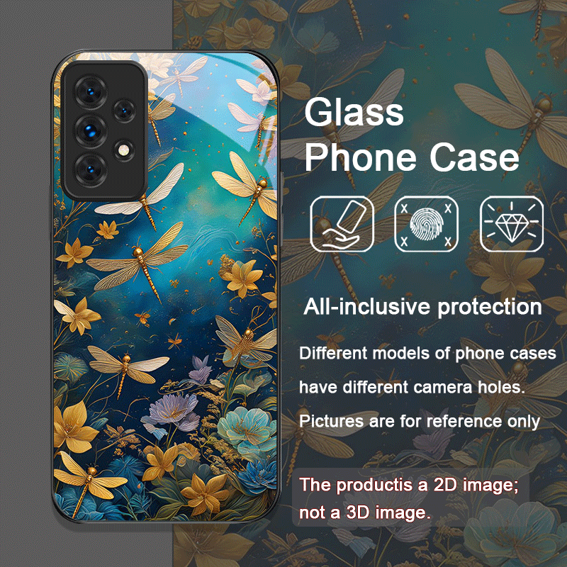 花柄ゴールデン・ドラゴンフライ強化ガラス製スマホケース Sa - Embroidery Embellishments のレビューと価格