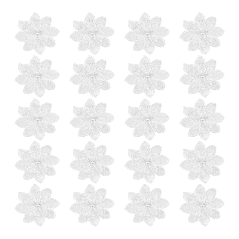 20 パック装飾的な白い花の刺繍パッチ美しい手仕事の花のアッ - Applique Patch Flower のレビューと価格
