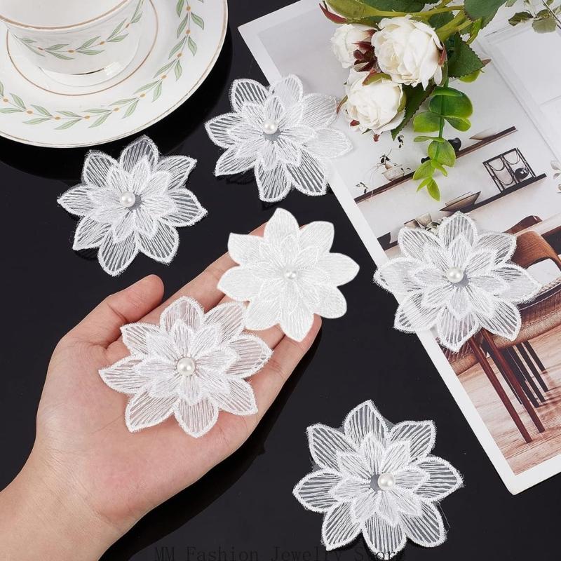 20 パック装飾的な白い花の刺繍パッチ美しい手仕事の花のアッ - Applique Patch Flower のレビューと価格