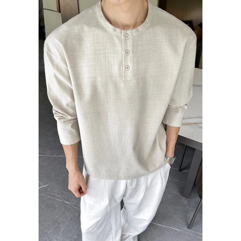 メンズカジュアルフェイクリネンヘンリーティー、長袖、3ボタン - Embellish Knit のレビューと価格