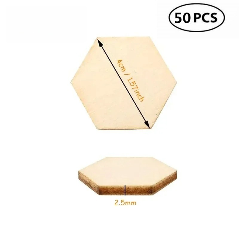 50個入り 4CM 未仕上げ木製六角形ピース 木製六角形カッ - Craft Embellishments のレビューと価格