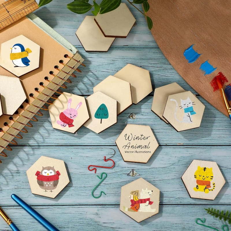 50個入り 4CM 未仕上げ木製六角形ピース 木製六角形カッ - Craft Embellishments のレビューと価格