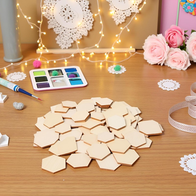 50個入り 4CM 未仕上げ木製六角形ピース 木製六角形カッ - Craft Embellishments のレビューと価格