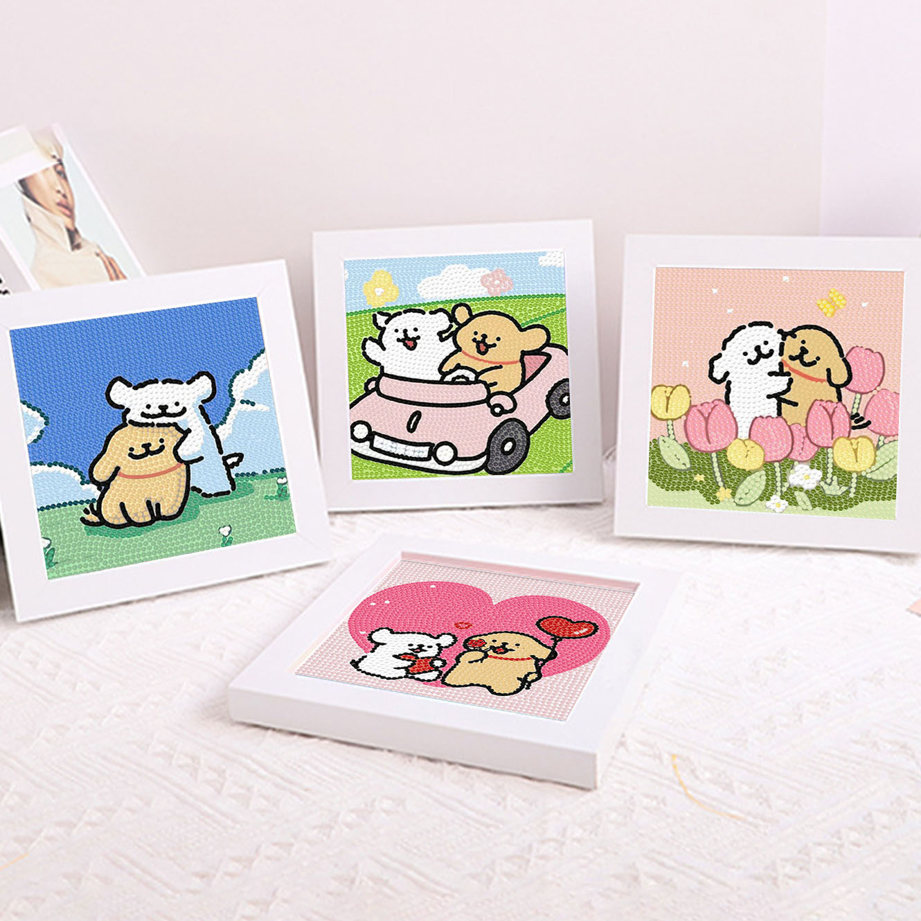 漫画ライン子犬クリスタルダイヤモンドフレーム装飾絵画 5D  - Embroidery Embellishments のレビューと価格