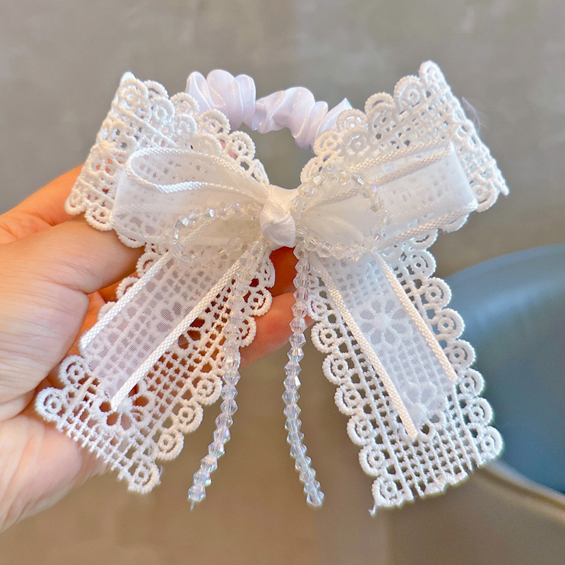 伸縮性のあるヘアゴム ホワイトレースボウ パールタッセルリボ - Tassel Fringe Trim のレビューと価格