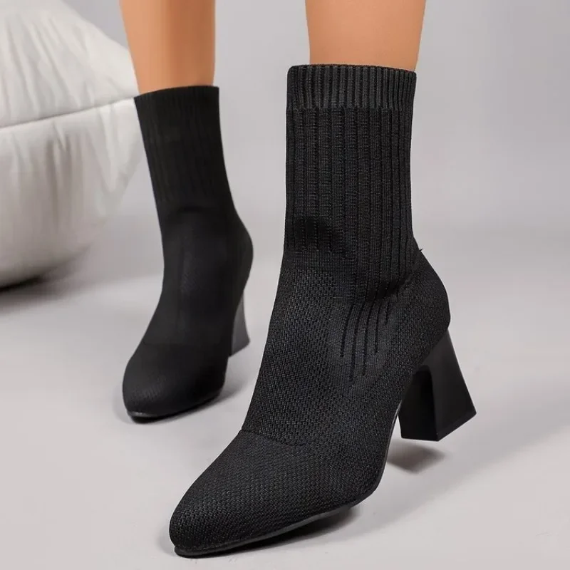 ファッションレディースニットソックアンクルブーツ、ポインテッ - Embellish Knit のレビューと価格