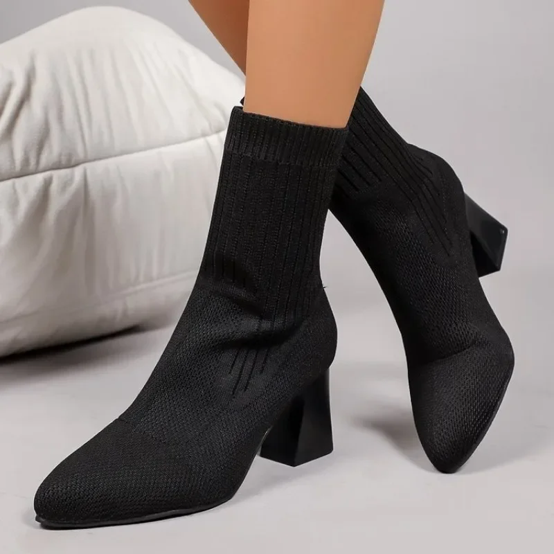 ファッションレディースニットソックアンクルブーツ、ポインテッ - Embellish Knit のレビューと価格