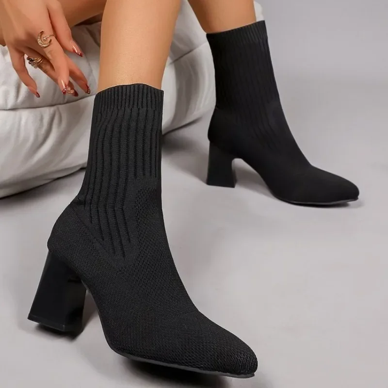 ファッションレディースニットソックアンクルブーツ、ポインテッ - Embellish Knit のレビューと価格