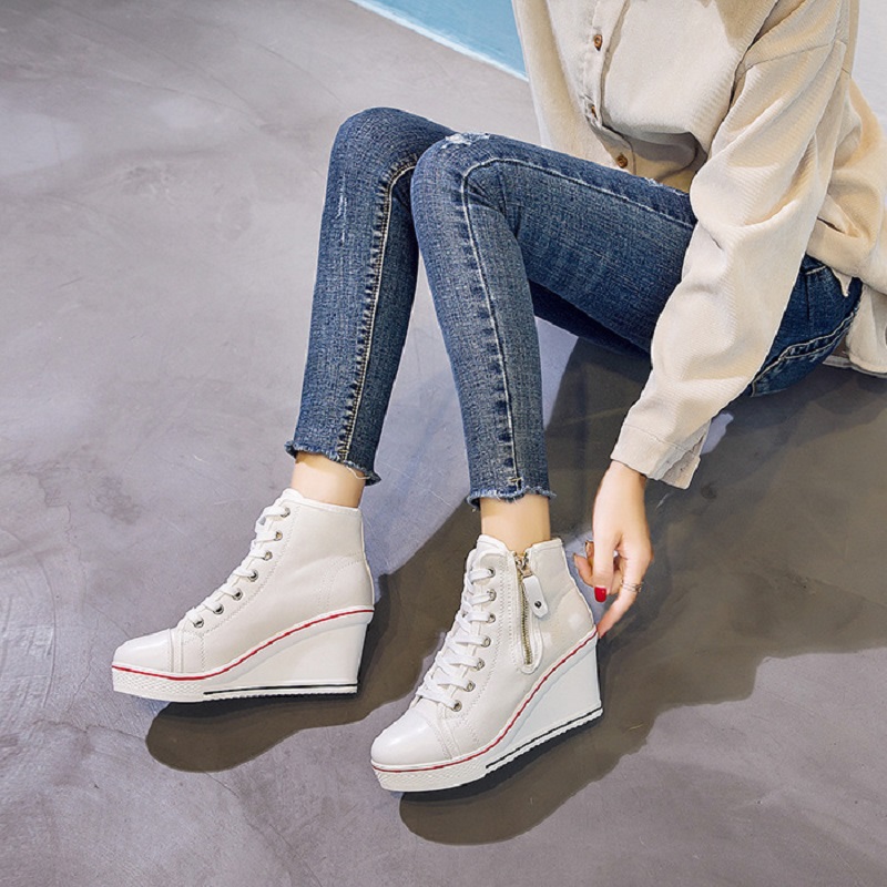 春と秋の新しいサイドジッパー防水プラットフォームハイカットキ - Guipure Lace Panel のレビューと価格