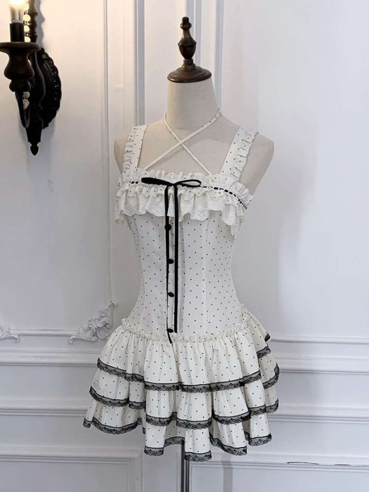 コケットスウィート韓国風スクエアネックキャミソールドレスセッ - Elastic Lace Trim のレビューと価格