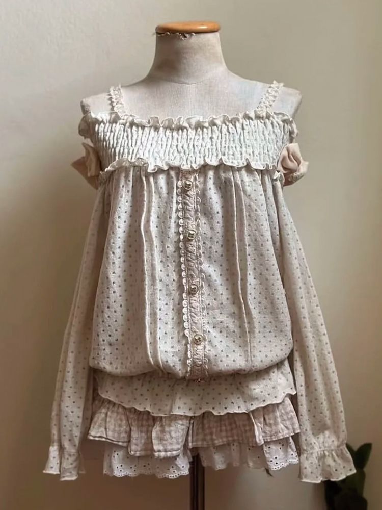 甘い日本のヴィンテージ風プチスカートセット レディース コー - Elastic Lace Trim のレビューと価格