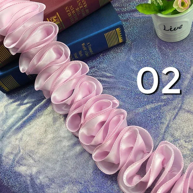 光沢のあるサテンのプリーツトリム,3Dレース生地,フリンジ, - Fringe Ribbon Sewing のレビューと価格